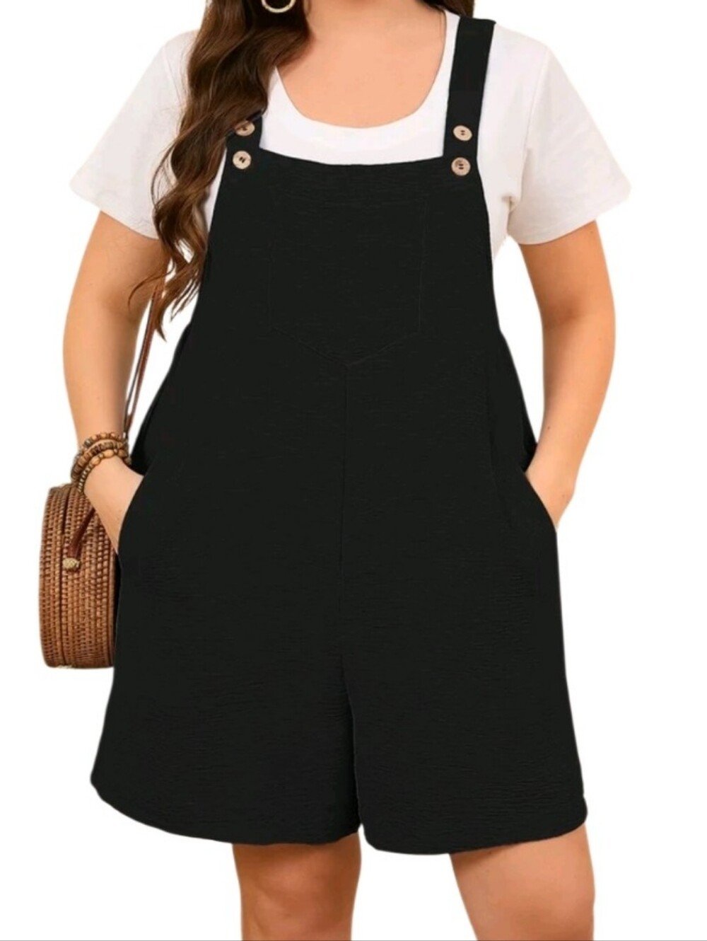 Black Short Overalls Romper Sz 4X Nwt
